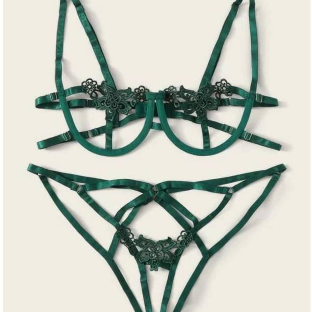 Emerald Green Cage Bra Lingerie Set